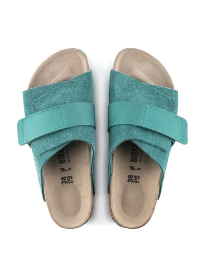 Unisex Green Solid Kyoto Regular Width Leather Sliders